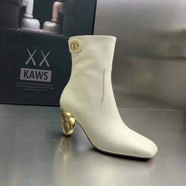 Dior Women Rhodes Heeled Ankle Boot White Supple Calfskin (6)