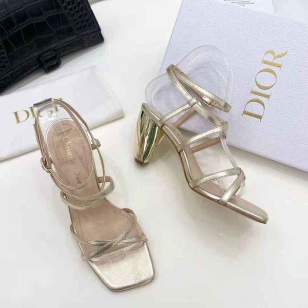 Dior Women Rhodes Heeled Sandal Gold-Tone Laminated Lambskin (3)