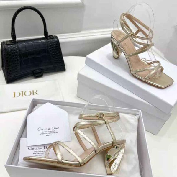 Dior Women Rhodes Heeled Sandal Gold-Tone Laminated Lambskin (5)