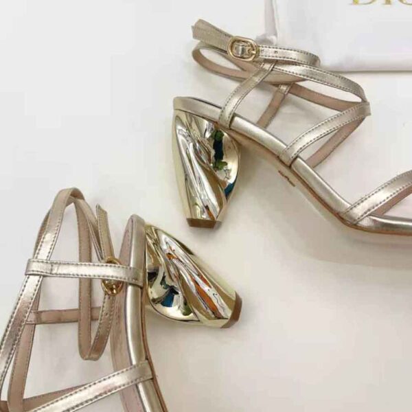 Dior Women Rhodes Heeled Sandal Gold-Tone Laminated Lambskin (6)