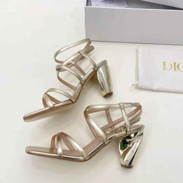 Dior Women Rhodes Heeled Sandal Gold-Tone Laminated Lambskin (8)