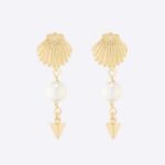 Dior Women Sea Garden Earrings Gold-Finish Metal and White Resin Pearls