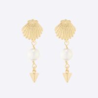 Dior Women Sea Garden Earrings Gold-Finish Metal and White Resin Pearls