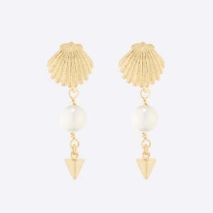 Dior Women Sea Garden Earrings Gold-Finish Metal and White Resin Pearls