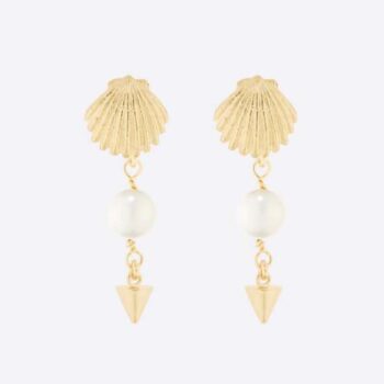Dior Women Sea Garden Earrings Gold-Finish Metal and White Resin Pearls