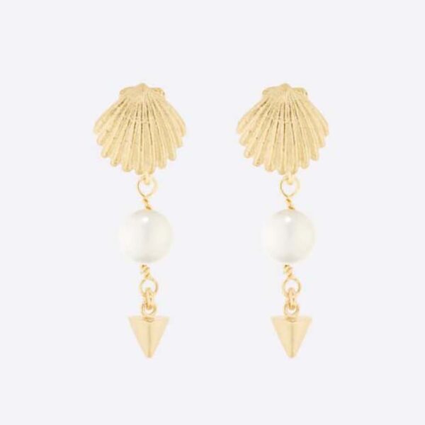 Dior Women Sea Garden Earrings Gold-Finish Metal and White Resin Pearls (1)