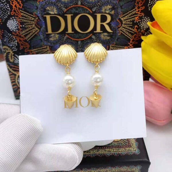Dior Women Sea Garden Earrings Gold-Finish Metal and White Resin Pearls (2)