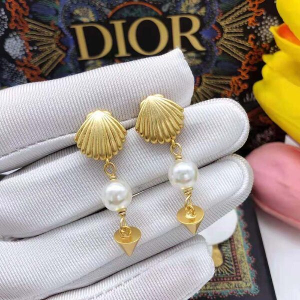 Dior Women Sea Garden Earrings Gold-Finish Metal and White Resin Pearls (3)