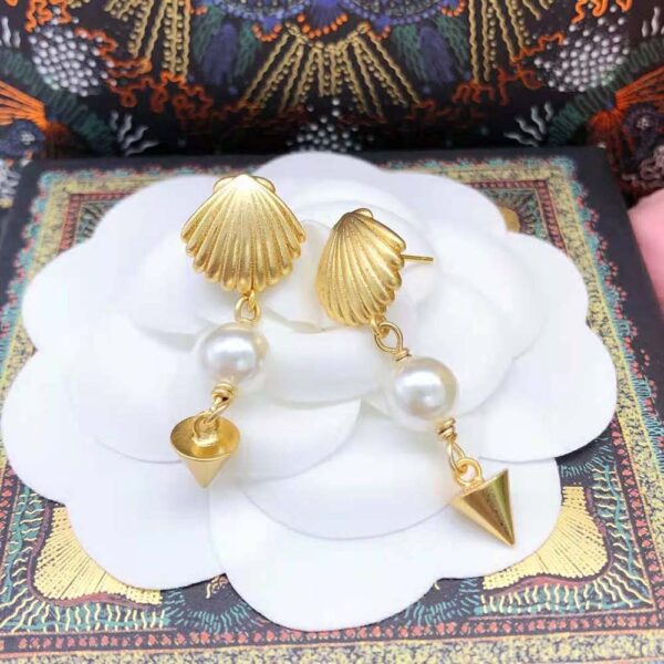 Dior Women Sea Garden Earrings Gold-Finish Metal and White Resin Pearls (4)