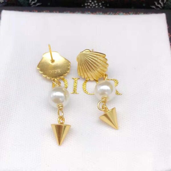 Dior Women Sea Garden Earrings Gold-Finish Metal and White Resin Pearls (6)