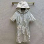 Dior Women Short Hooded Dress Gold-Tone Technical Taffeta Jacquard - Bild 2