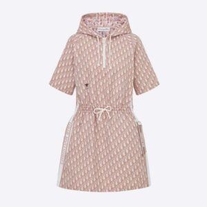 Dior Women Short Hooded Dress Rose Des Vents Technical Taffeta Jacquard