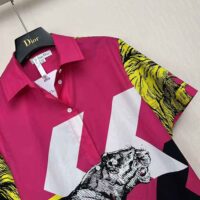 Dior Women Short-Sleeved Blouse Pink Cotton Poplin with Multicolor D-Tiger Pop Motif (1)