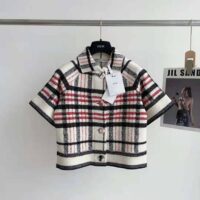 Dior Women Short-Sleeved Jacket Tricolor Check N Dior Technical Cotton and Wool Knit (1)