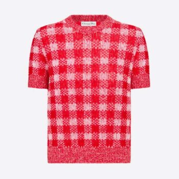 Dior Women Short-Sleeved Sweater Red D-Little Vichy Alpaca
