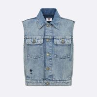 Dior Women Sleeveless Jacket Blue Cotton Denim