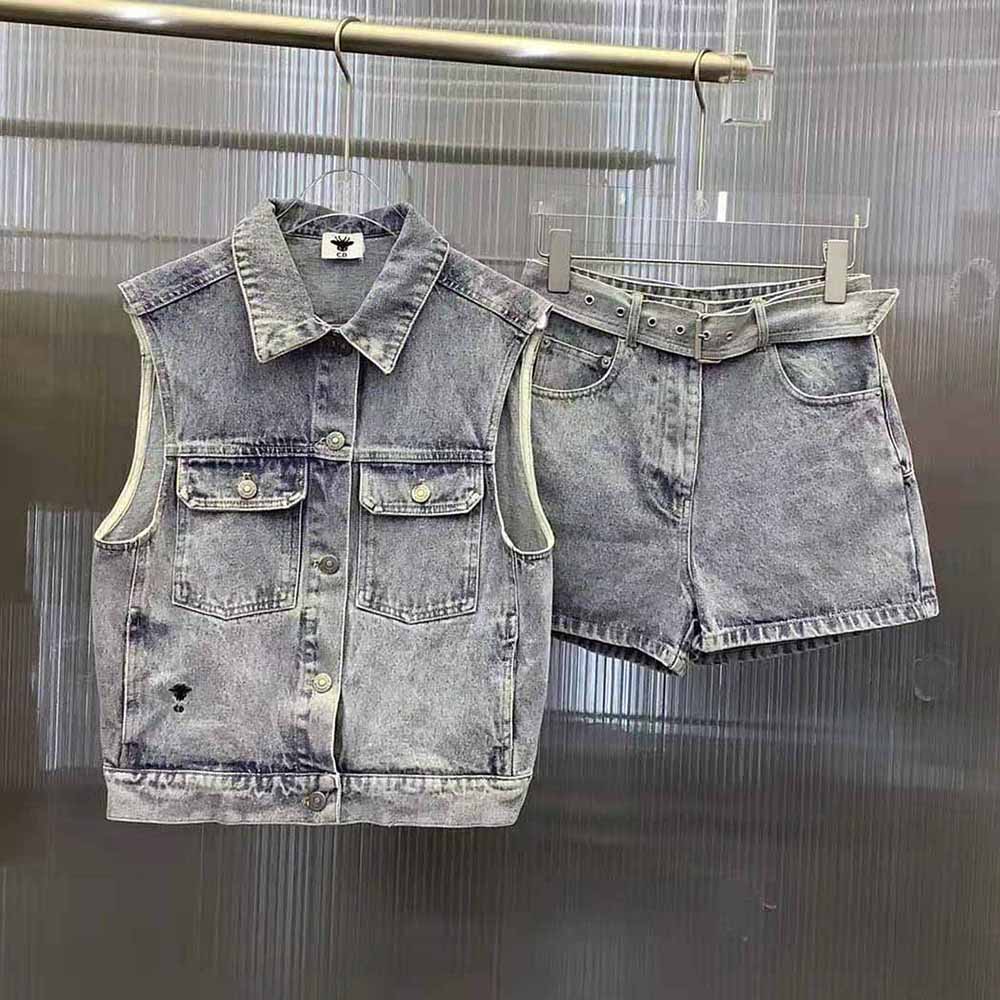 Dior Women Sleeveless Jacket Blue Cotton Denim