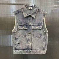 Dior Women Sleeveless Jacket Blue Cotton Denim (1)