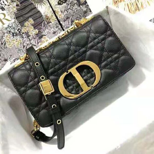 Dior Women Small Dior Caro Bag Lvory Supple Cannage Calfskin-black (2)