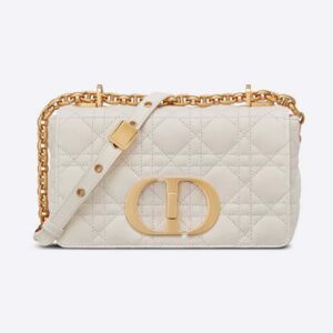 Dior Women Small Dior Caro Bag Lvory Supple Cannage Calfskin-White