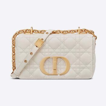 Dior Women Small Dior Caro Bag Lvory Supple Cannage Calfskin-White