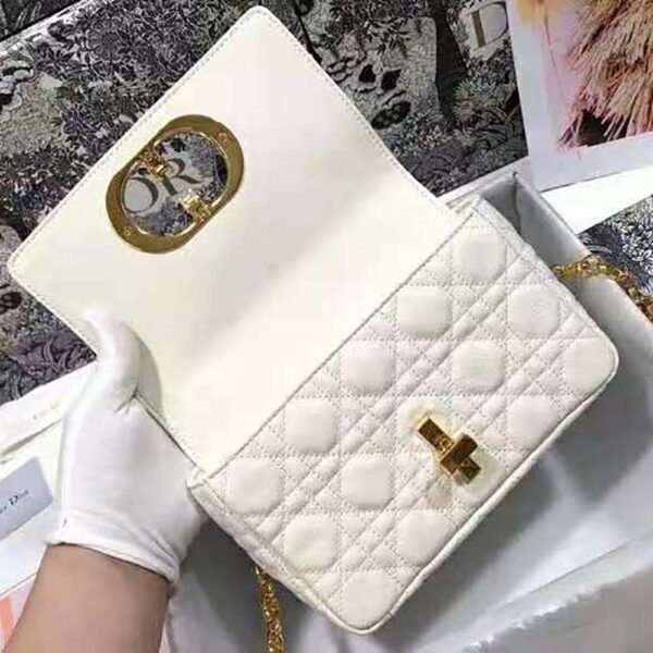 Dior Women Small Dior Caro Bag Lvory Supple Cannage Calfskin-white (8)