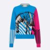 Dior Women Sweater Bright Blue and Pink D-Jungle Pop Double-Sided Technical Cashmere
