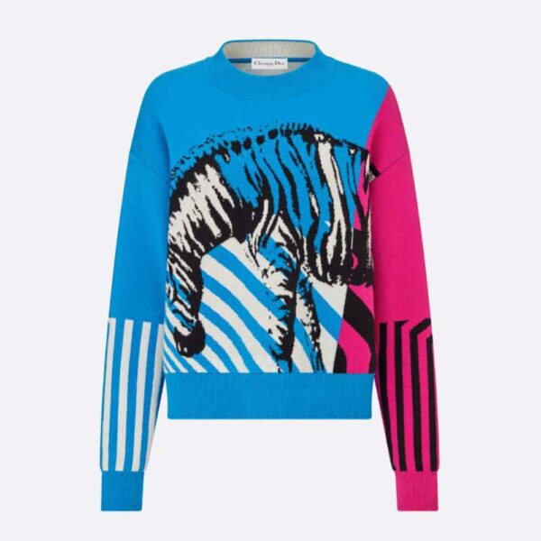 Dior Women Sweater Bright Blue and Pink D-Jungle Pop Double-Sided Technical Cashmere (1)