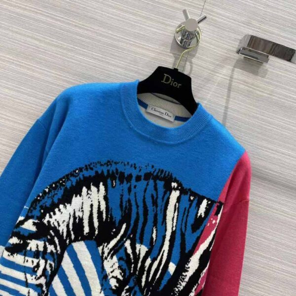 Dior Women Sweater Bright Blue and Pink D-Jungle Pop Double-Sided Technical Cashmere (3)