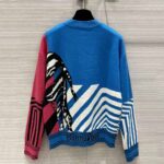 Dior Women Sweater Bright Blue and Pink D-Jungle Pop Double-Sided Technical Cashmere – Image 3