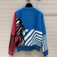 Dior Women Sweater Bright Blue and Pink D-Jungle Pop Double-Sided Technical Cashmere (1)