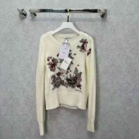 Dior Women Sweater White Cashmere with Multicolor Butterfly Motif (1)