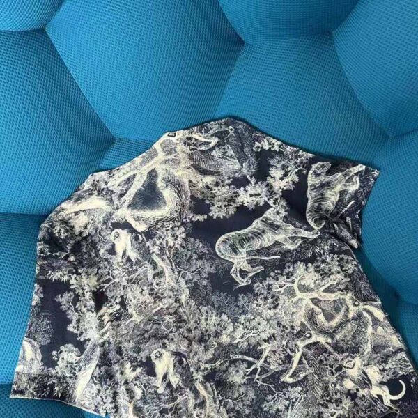 Dior Women T-shirt Navy Blue Toile de Jouy Cotton and Linen Jersey (10)