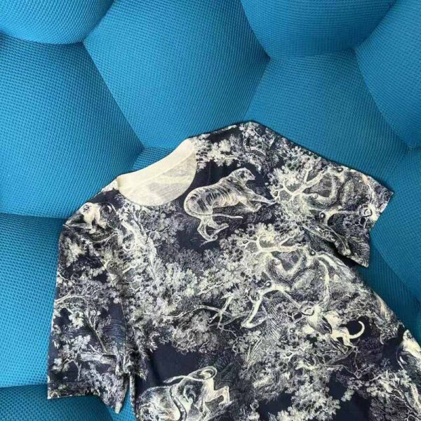 Dior Women T-shirt Navy Blue Toile de Jouy Cotton and Linen Jersey (3)