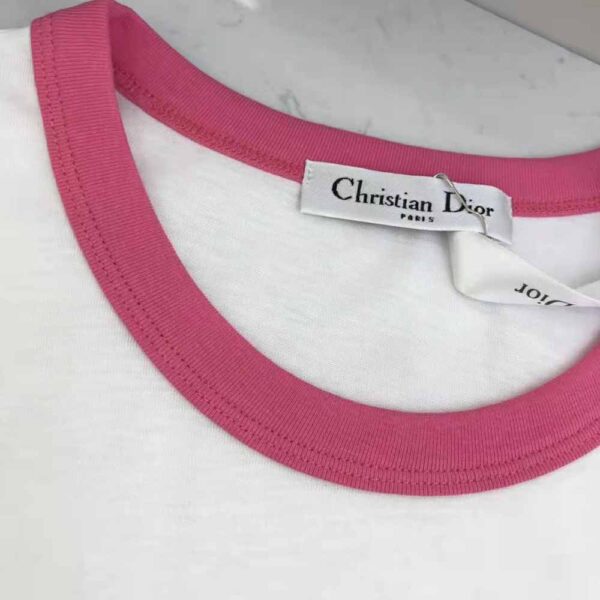 Dior Women T-shirt White Cotton Jersey with Fluorescent Pink D-Jungle Pop Motif (3)