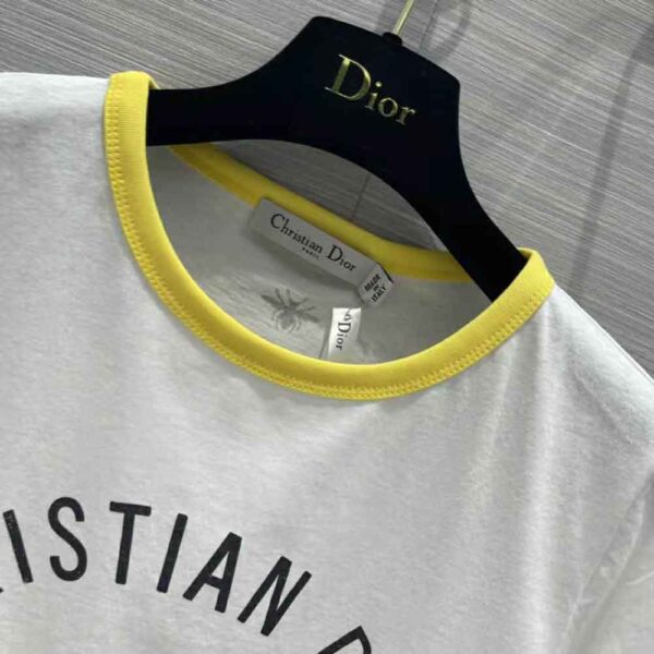 Dior Women T-shirt White Cotton Jersey with Fluorescent Yellow D-Jungle Pop Motif (4)
