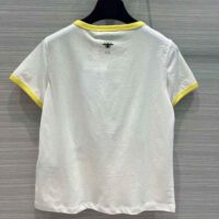 Dior Women T-shirt White Cotton Jersey with Fluorescent Yellow D-Jungle Pop Motif (1)