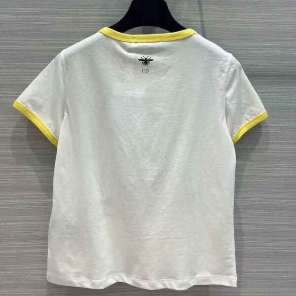 Dior Women T-shirt White Cotton Jersey with Fluorescent Yellow D-Jungle Pop Motif (6)
