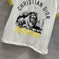 Dior Women T-shirt White Cotton Jersey with Fluorescent Yellow D-Jungle Pop Motif (1)