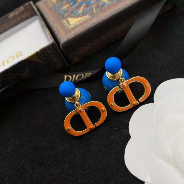 Dior Women Tribales Earring Gold-Finish Metal with Fluorescent Blue Lacquer (2)