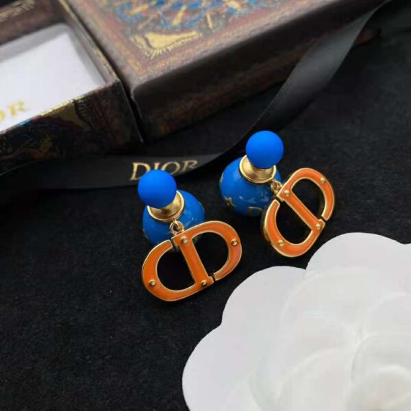 Dior Women Tribales Earring Gold-Finish Metal with Fluorescent Blue Lacquer (3)