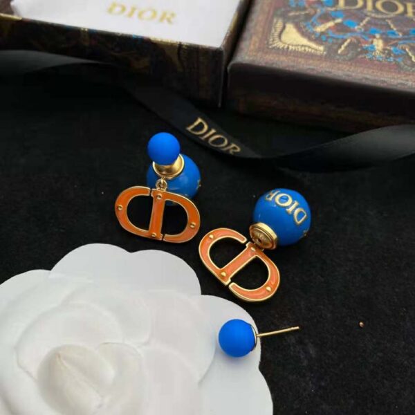 Dior Women Tribales Earring Gold-Finish Metal with Fluorescent Blue Lacquer (4)
