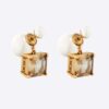 Dior Women Tribales Earrings Antique Gold-Finish Metal with White Resin Pearls and Citrine