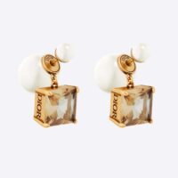 Dior Women Tribales Earrings Antique Gold-Finish Metal with White Resin Pearls and Citrine (1)