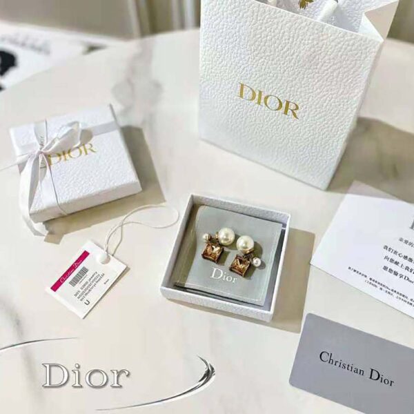 Dior Women Tribales Earrings Antique Gold-Finish Metal with White Resin Pearls and Citrine (2)