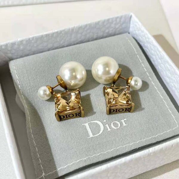 Dior Women Tribales Earrings Antique Gold-Finish Metal with White Resin Pearls and Citrine (3)
