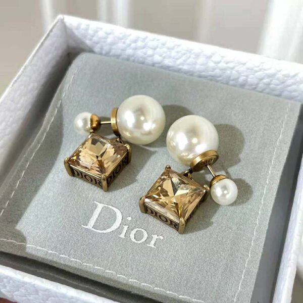 Dior Women Tribales Earrings Antique Gold-Finish Metal with White Resin Pearls and Citrine (4)