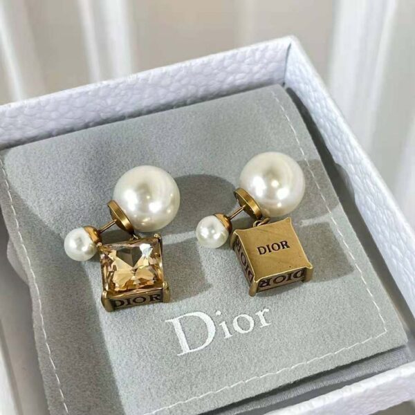 Dior Women Tribales Earrings Antique Gold-Finish Metal with White Resin Pearls and Citrine (5)