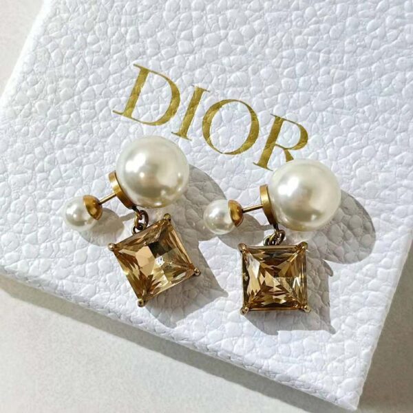 Dior Women Tribales Earrings Antique Gold-Finish Metal with White Resin Pearls and Citrine (6)