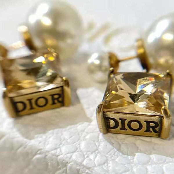 Dior Women Tribales Earrings Antique Gold-Finish Metal with White Resin Pearls and Citrine (7)